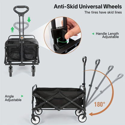 1 carro plegable de alta resistencia de 200 libras, carro plegable, carro utilitario para exteriores, carro de playa portátil con ruedas universales, gran capacidad, mango ajustable, carro de comestibles plegable