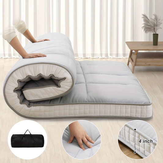 LILYPELLE - Colchón futón japonés extra grueso de 4 pulgadas, colchón plegable, colchón de tatami para dormir para adultos, colchón enrollable para invitados, colchón para acampar