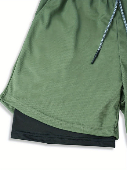 Pantalones cortos de doble capa 2 en 1 para hombre, 5 unidades, con bolsillo interior, muy elásticos, para entrenamiento en el gimnasio en verano