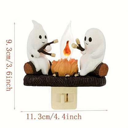 Luz Nocturna Parpadeante De Fogata Fantasma De Halloween, Luz Nocturna De Halloween con Llama Parpadeante De Fantasmas, Luz Nocturna De Fogata Eléctrica Pequeña LED 3D, Luz Nocturna De Halloween Decoraciones Interiores Para Amigos Familiares