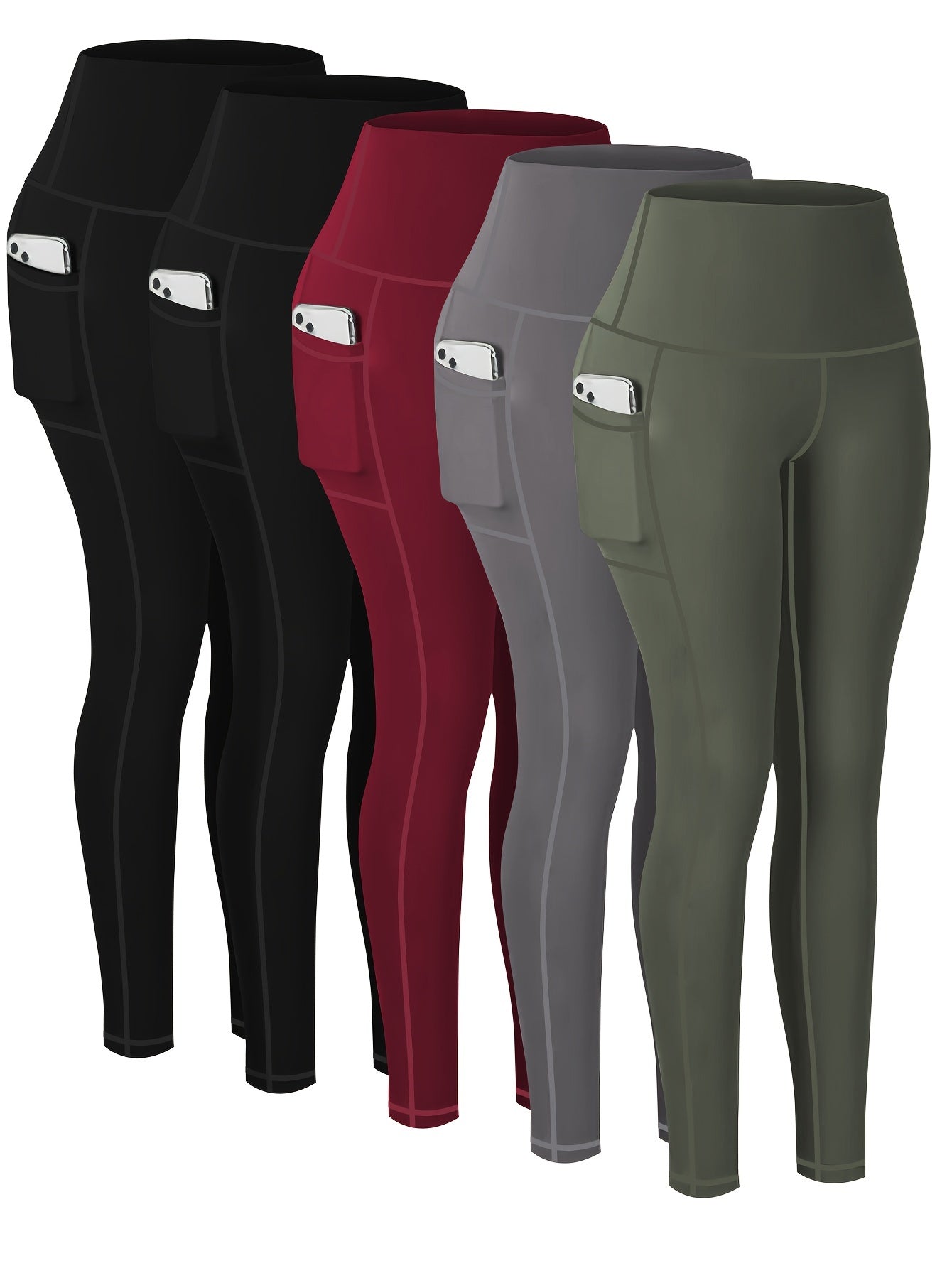 Leggings deportivos de talla grande para mujer, paquete de 5, pantalones de yoga recortados de cintura alta con bolsillos, mallas de compresión para correr y fitness para primavera y otoño