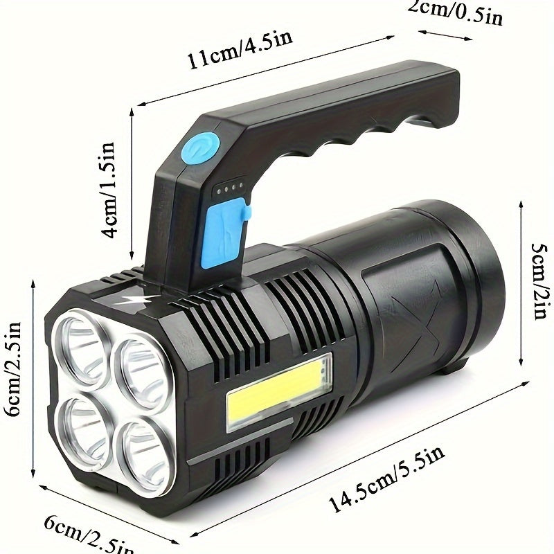 Linterna LED de alta potencia de cuatro núcleos: linterna ultra brillante, recargable y portátil para acampar y actividades al aire libre: diseño duradero, resistente al agua y con alimentación por USB