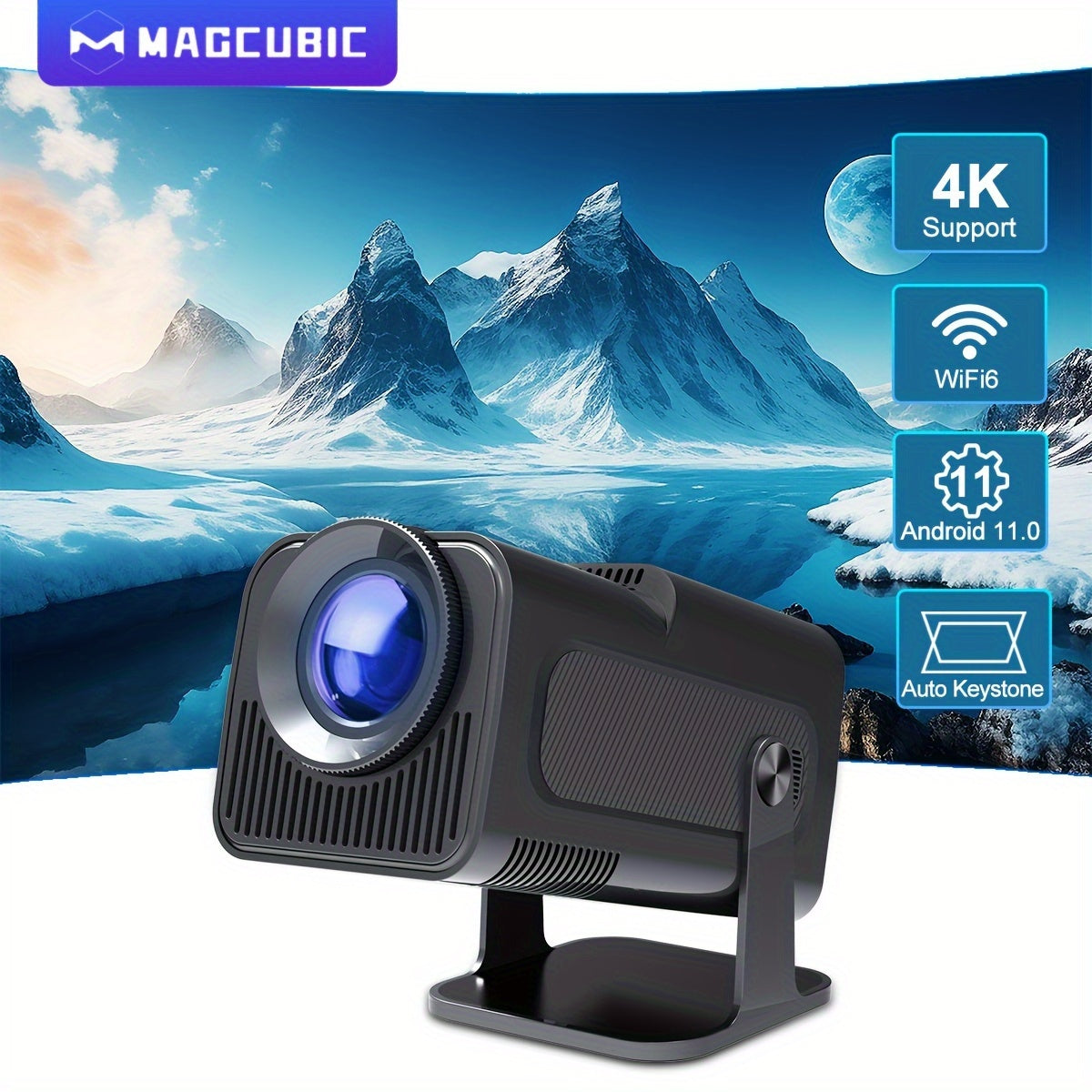 Magcubic Android 11 390ANSI HY320 Proyector 4K Nativo 1080P Dual Wifi6 Wireless5.0 Cine Proyector portátil al aire libre actualizado HY300