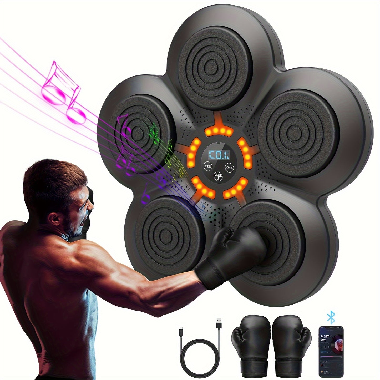 Máquina De Boxeo Con Música Inteligente, Máquina De Boxeo Musical Montada En La Pared, Equipo De Perforación Para Entrenamiento De Boxeo Montado En La Pared, Puede Reproducir Música Y Conectarse A La Máquina De Boxeo Con Música