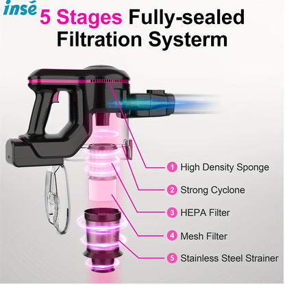 Aspiradora inalámbrica INSE N520, 6 en 1, recargable, potente, ligera, con batería de 2200 mAh