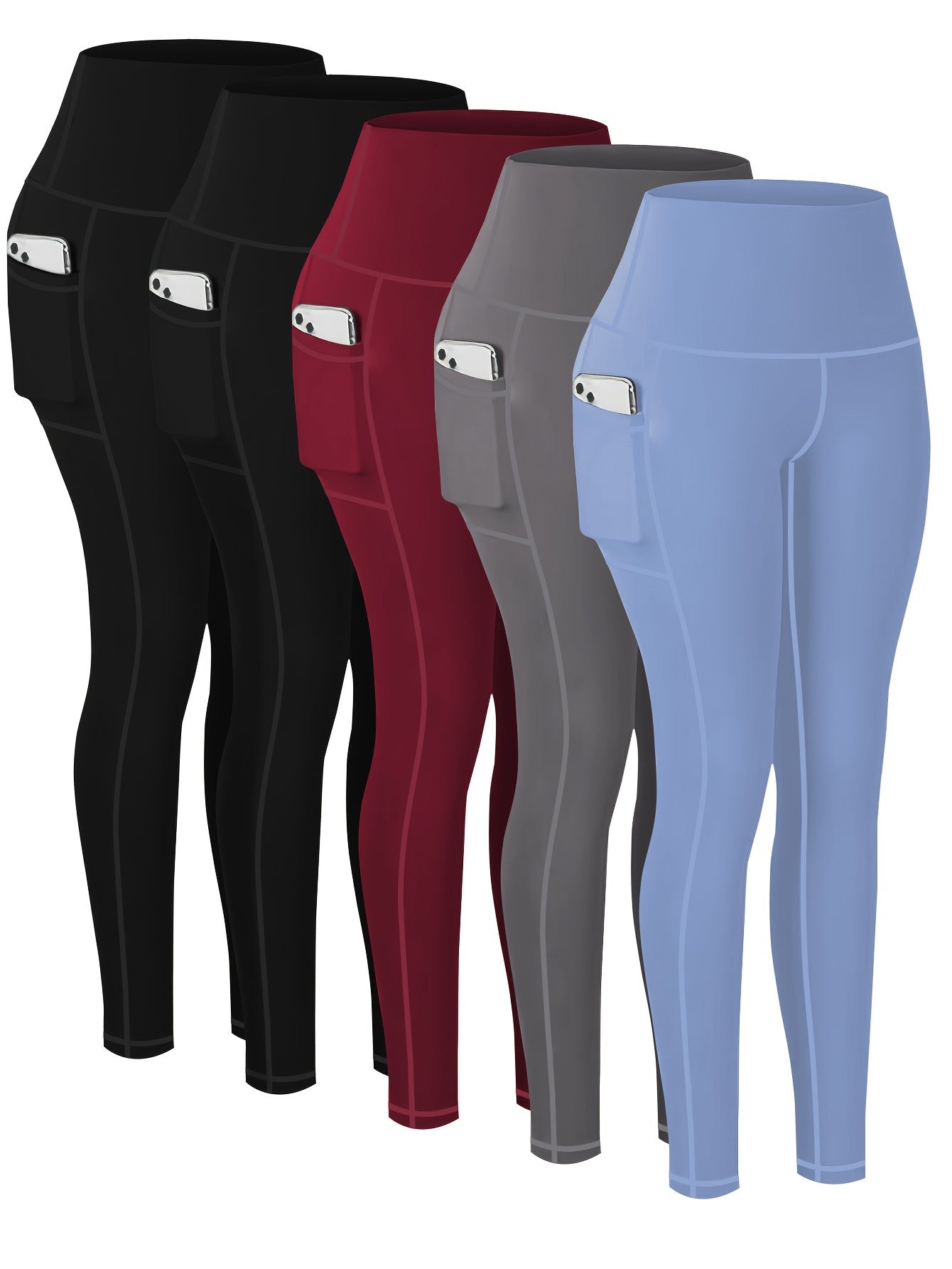 Paquete de 5 leggings deportivos de talla grande para mujer, pantalones de yoga cortos de cintura alta con bolsillos, medias de compresión para correr para primavera y otoño