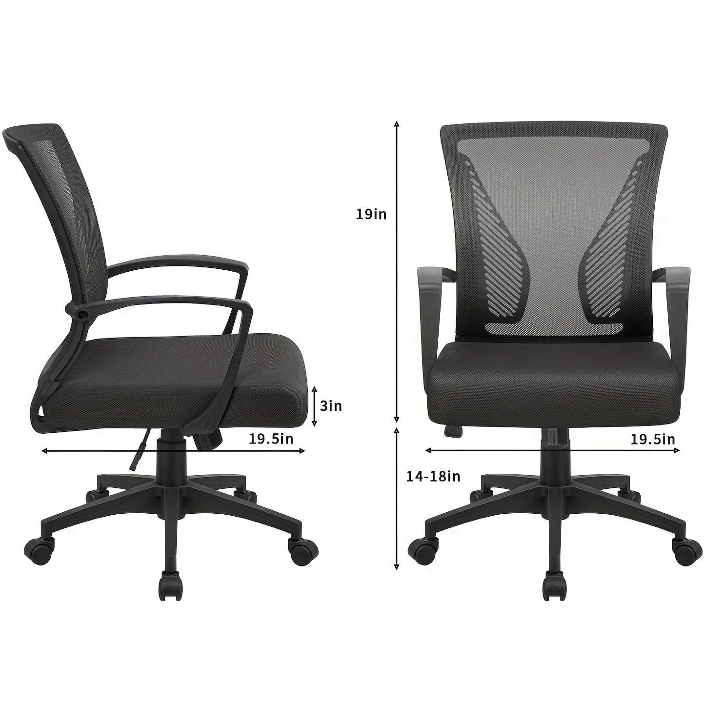 1 silla de oficina con soporte giratorio y lumbar, 265 lb. Capacidad, negro