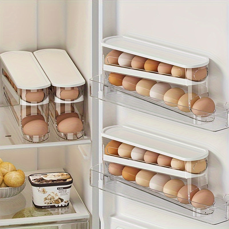 Caja de almacenamiento de huevos rodante que ahorra espacio para la puerta lateral del refrigerador: plástico duradero, sin batería, accesorio de cocina esencial