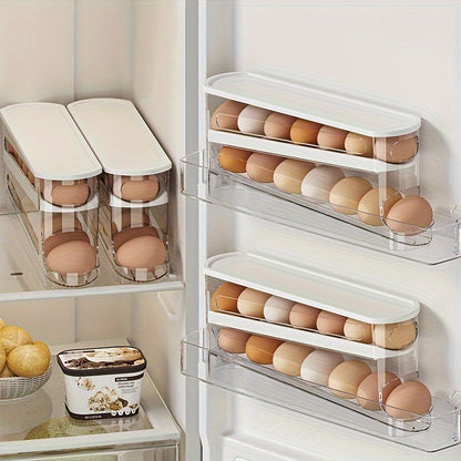 Caja de almacenamiento de huevos con ruedas que ahorra espacio para la puerta lateral del refrigerador: plástico duradero, sin batería, accesorio de cocina esencial