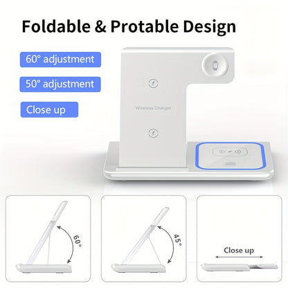 Estación de carga inalámbrica 3 en 1 estándar 15 W soporte de cargador rápido Mag-Safe con adaptador QC3.0, adecuado para iPhone 15 14 13 12 11 x 8 Pro Max/Pro/Mini/Plus, iWatch Ultra 9/8 7/6/ 5/4/3/2, AirPods 3/2