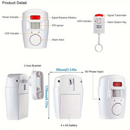 Juego de sistema de alarma con Sensor infrarrojo de alerta PIR de seguridad para el hogar inteligente Detector de movimiento humano antirrobo sirena de 105DB con 2 uds de control remoto