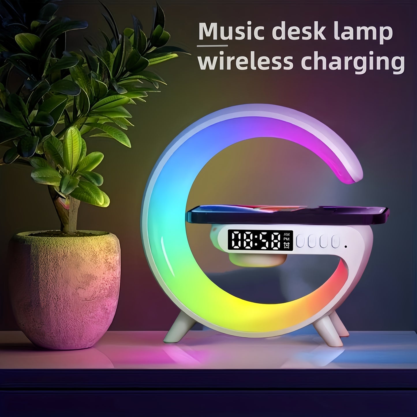 Altavoz inalámbrico con barra de luz RGB y despertador, lámpara de mesa con cargador inalámbrico, ideal para dormitorio, regalo.