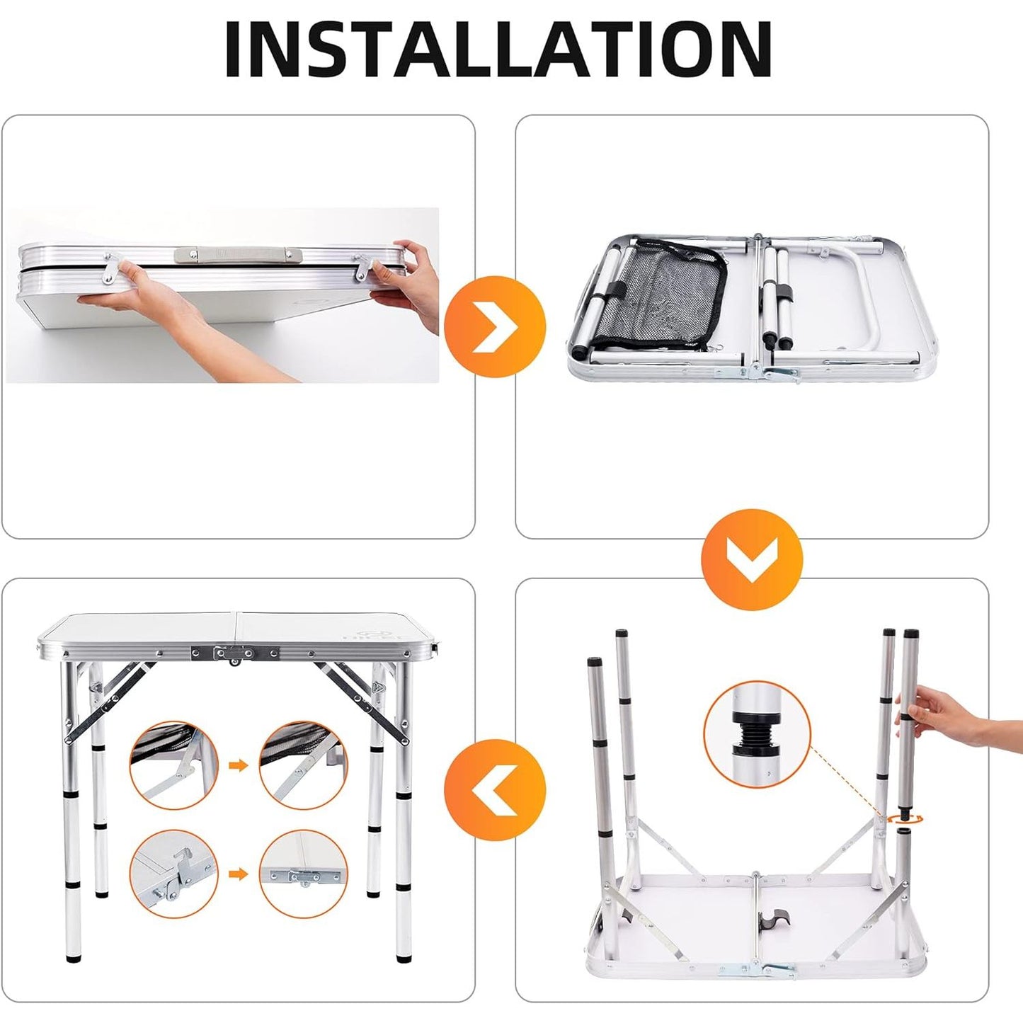 Mesa plegable de aluminio liviana, versátil y de altura ajustable con asa de transporte para uso en interiores, exteriores, campamentos, playa y oficina