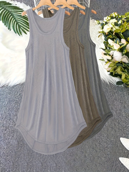 Conjunto de 3 vestidos básicos para estar en casa de talla grande, conjunto de 3 piezas de vestido de dormir liso con cuello redondo y tirantes finos para mujer