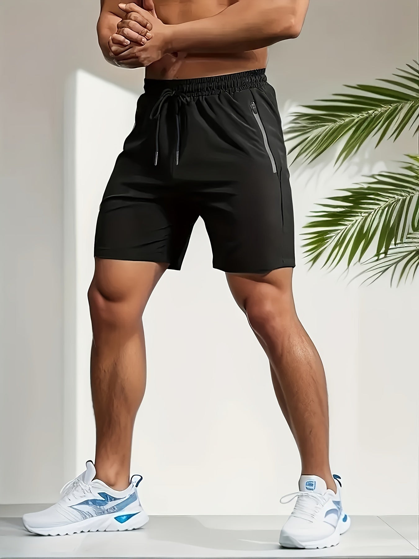 Pantalones cortos informales para hombre, 5 uds., con bolsillos con cremallera, pantalones cortos para correr de entrenamiento activo de secado rápido con cintura elástica y cordón