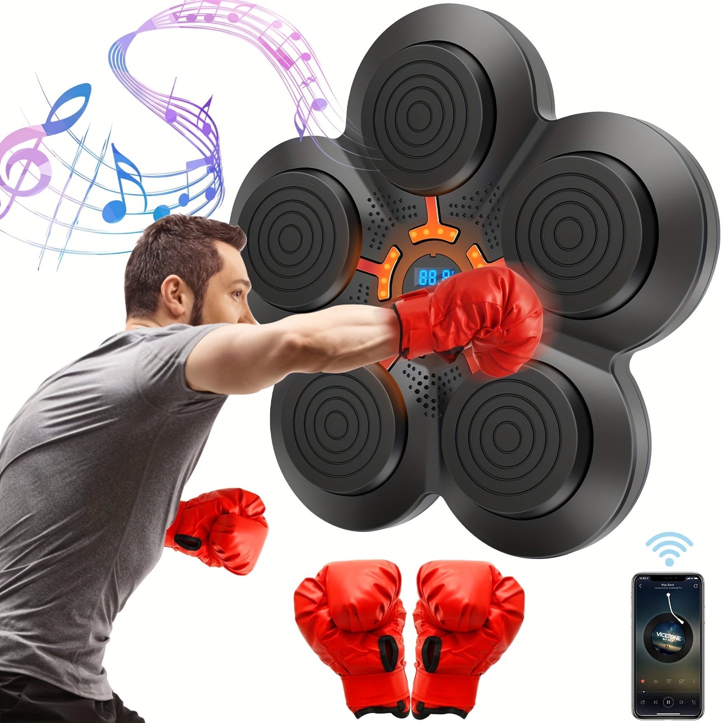 Máquina de boxeo con música inteligente, máquina de boxeo musical montada en la pared, equipo de entrenamiento de boxeo montado en la pared, puede reproducir música y conectarse a la máquina de boxeo con música