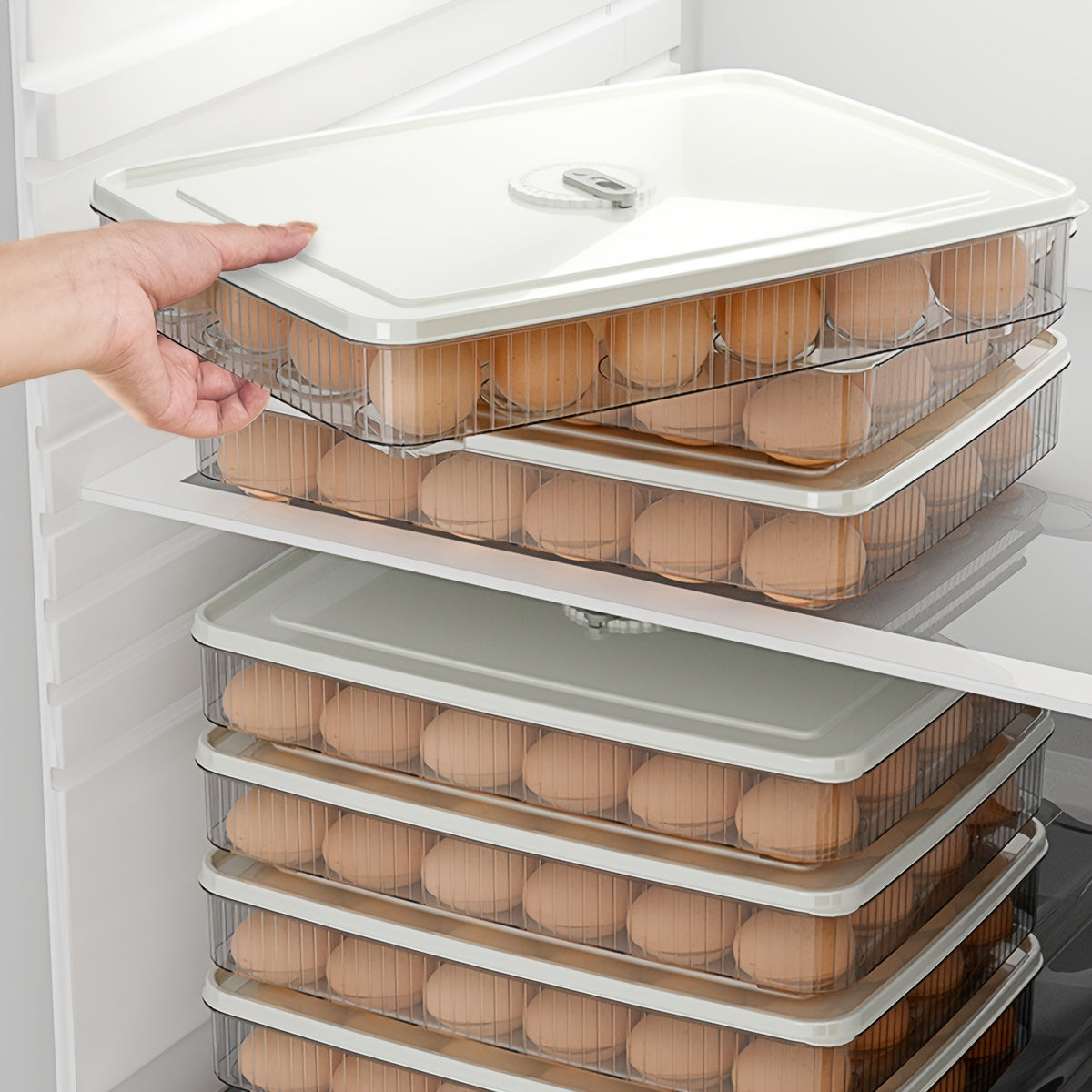 Cajón de plástico de gran capacidad para almacenamiento de huevos para refrigerador con tapa, organizador de almacenamiento doméstico para nevera.