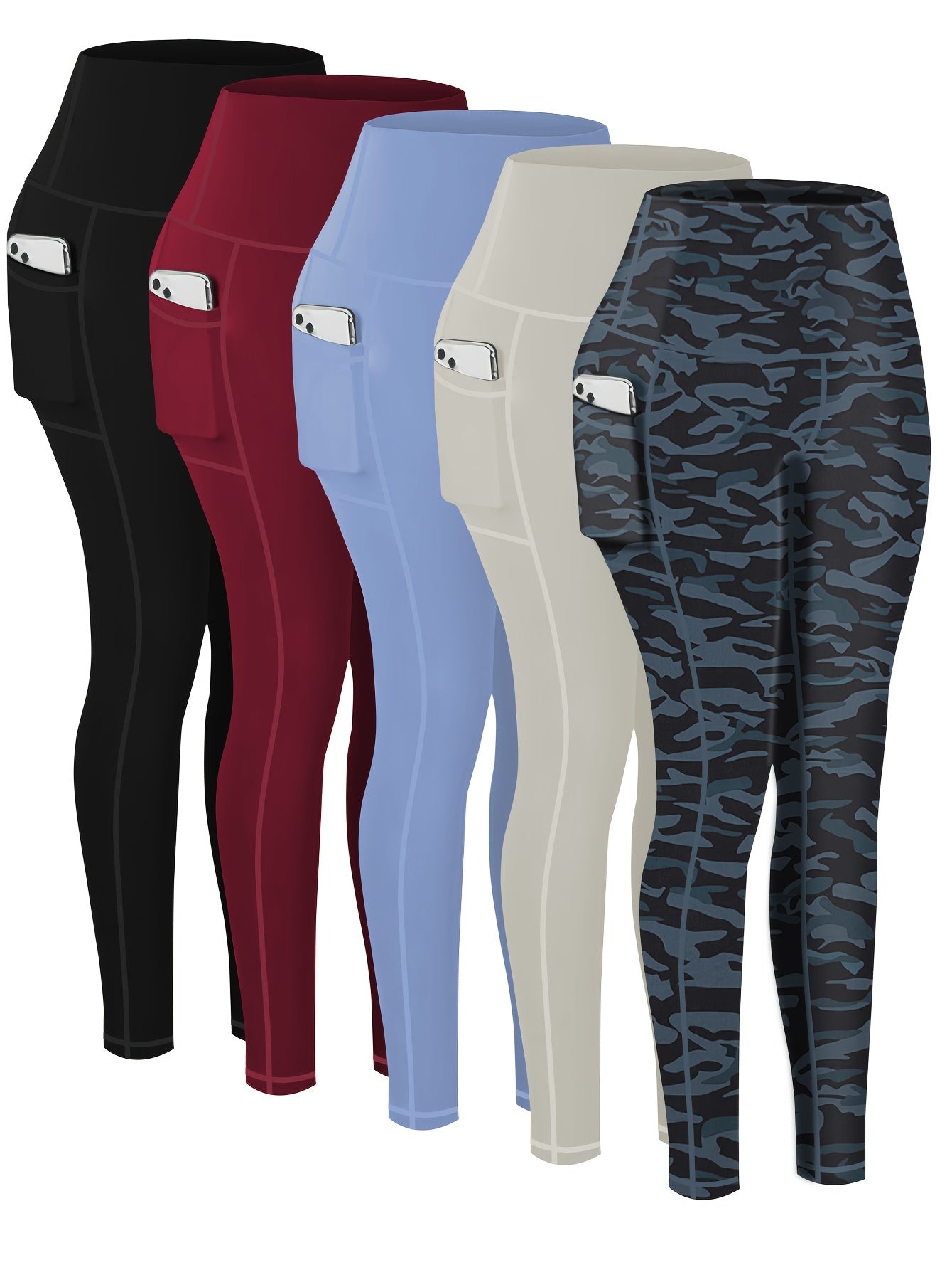 Leggings deportivos de talla grande para mujer, paquete de 5, pantalones de yoga recortados de cintura alta con bolsillos, mallas de compresión para correr y fitness para primavera y otoño