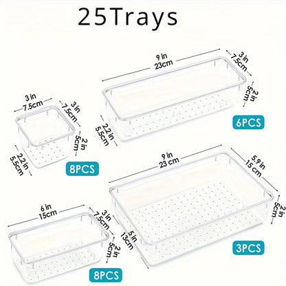 Cajas de almacenamiento con cajones de plástico, 25 uds., divididas en 4 tamaños, para utensilios de oficina en el hogar, cosméticos y más.