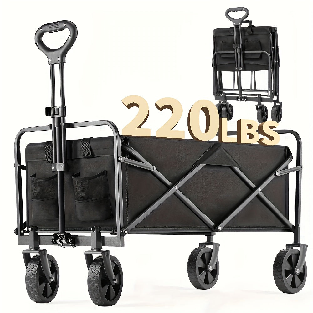 1 carro plegable resistente de 200 libras, carro plegable, carro utilitario para exteriores, carro de playa portátil con ruedas universales, gran capacidad, manija ajustable, carro de compras plegable