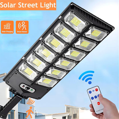 Luz solar de pared ultra brillante de 504 LED: excepcionalmente potente, sensor de movimiento, control remoto, 3 modos: ideal para espacios al aire libre, calles, jardines, garajes, patios traseros e iluminación de seguridad de puertas de entrada