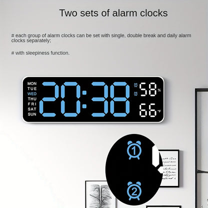 Reloj Digital de Pared, Visualización de Temperatura y Humedad, Brillo Ajustable, con Alarma Electrónica LED de Mesa, 12/24H para Decoración del Hogar