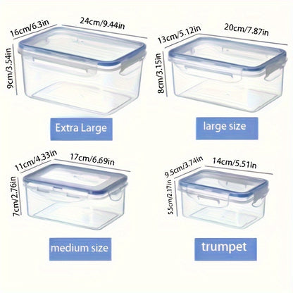 2/3/4 piezas refrigerador reutilizable para verduras con tapa, sellador de alimentos, dispensador de frutas y cereales de calidad alimentaria, recipiente de plástico transparente para horno microondas, suministros de cocina para el hogar