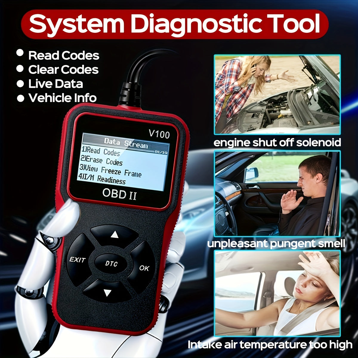 Escáner de diagnóstico OBD2 automotriz Lector de código Lector de código de falla del motor El escáner puede diagnosticar la herramienta de escaneo para todos los automóviles con protocolo OBD II desde 1996, preparación I/M, prueba de batería, lectur