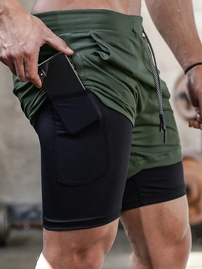 Pantalones cortos de doble capa 2 en 1 para hombre, 5 unidades, con bolsillo interior, muy elásticos, para entrenamiento en el gimnasio en verano