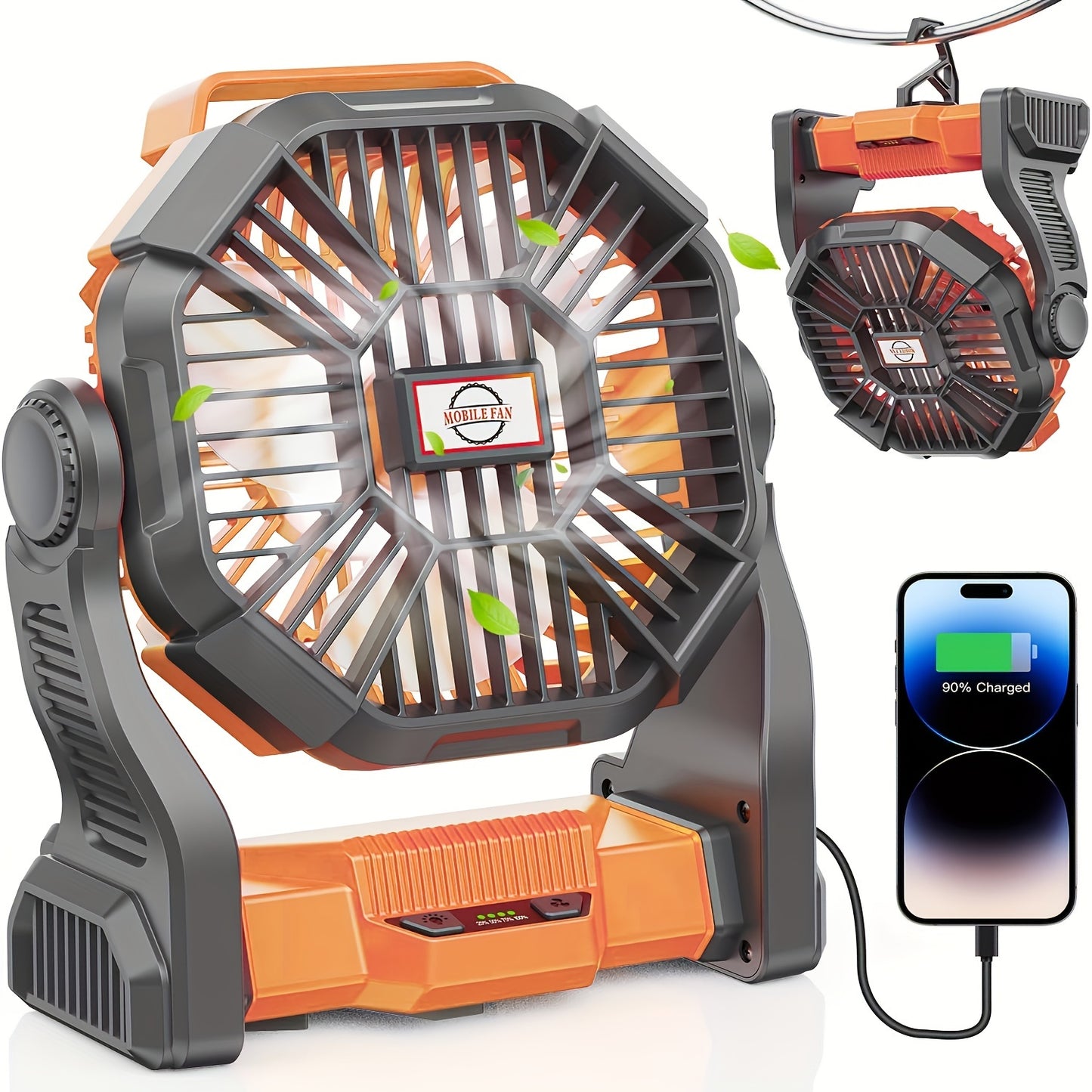 Ventilador portátil con batería, recargable por USB, para tienda de campaña, con luz LED, EE. UU.