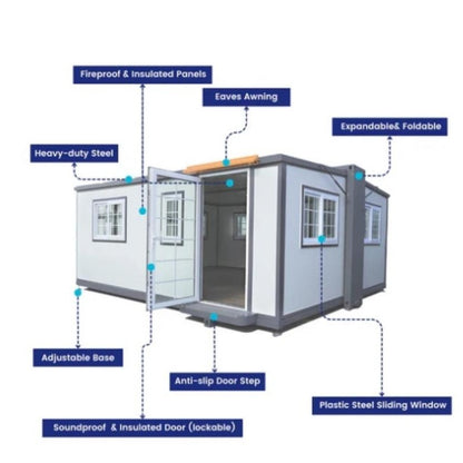 Casa prefabricada expandible móvil industrial Chery de 15x20 pies con baño Cobertizo de almacenamiento al aire libre Hogar pequeño Contenedor de almacenamiento de acero resistente moderno Casa prefabricada expandible