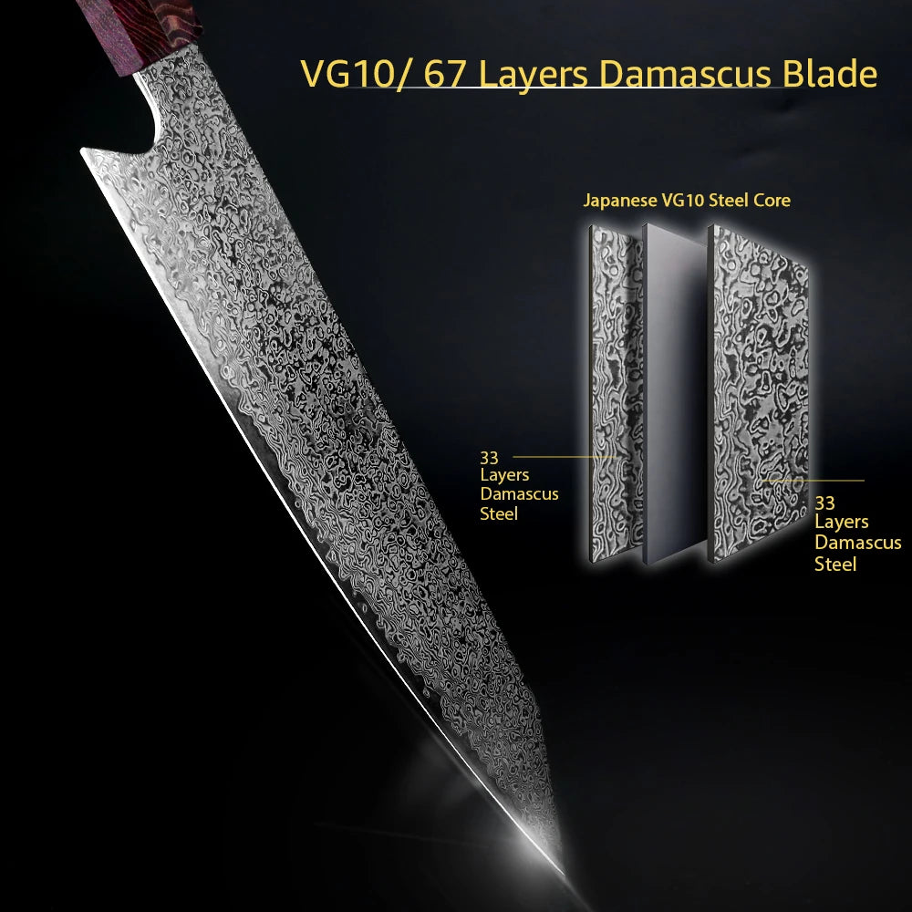 Damascus Knife 8 inch Kitchen Knife Japanese Style VG10 67 Layers Stainless Steel Knives Ergonomic Handle