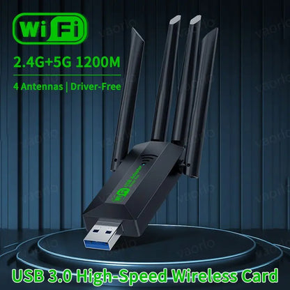 Adaptador USB WiFi de 1200Mbps, banda Dual, 2,4G + 5Ghz, Dongle Wi-Fi, 4 antenas, 802.11AC, USB 3,0, receptor de tarjeta inalámbrica de alta velocidad para PC/ordenador portátil