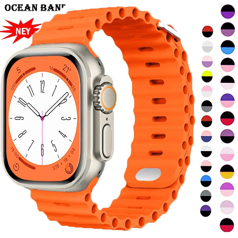 Correa Oceánica para Apple Watch Ultra 2, pulsera de silicona de 49mm, 9, 8, 7, 45mm, 41mm, iWatch 6, 5, 4, 3, SE, 44mm, 40mm, 42mm