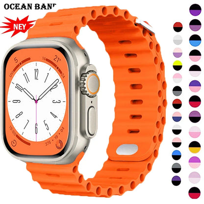 Correa Oceánica para Apple Watch Ultra 2, pulsera de silicona de 49mm, 9, 8, 7, 45mm, 41mm, iWatch 6, 5, 4, 3, SE, 44mm, 40mm, 42mm