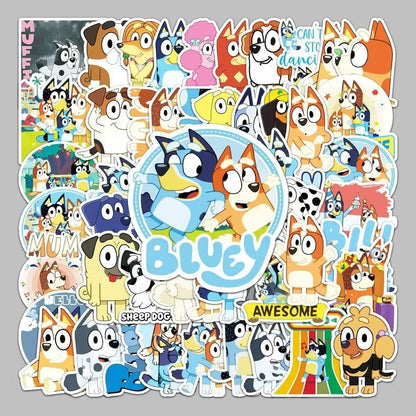 50 Uds Blueys pegatina de dibujos animados Anime Bingo perro azul tatuaje desechable impermeable pegatina azul Bingo pegatina para niños juguete de regalo