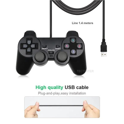 Mando con cable USB para PC, Joypad para Windows, ordenador portátil, color negro