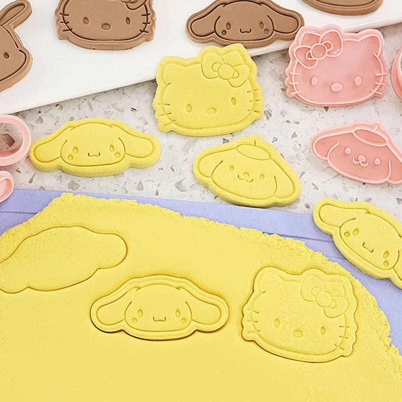 Juego de cortador de galletas de dibujos animados de Hello Kitty, Sanrio, Linda figura Kuromi Cinnamoroll, modelado de molde de postre, herramientas de suministros de cocina