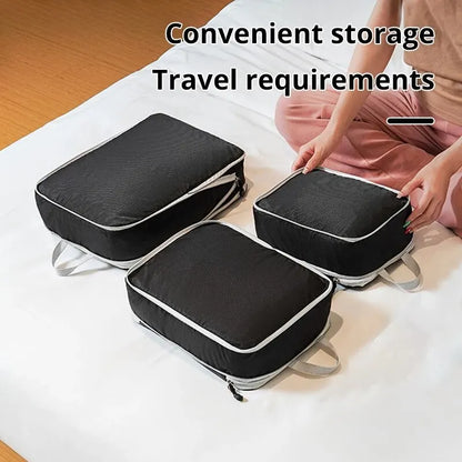 3Pcs/set Black/Blue/Grey Compressible Travel Storage Bag Portable Large Capacity Storage Bag Suitcase Luggage Packing Cubes