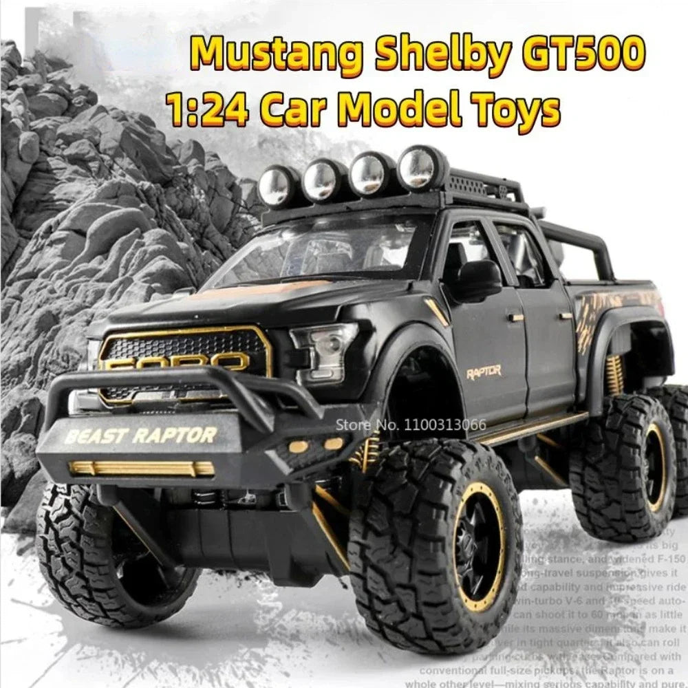 Modelos de coches todoterreno Raptor F150 para niño, juguetes de aleación fundida a presión con luz de sonido, vehículo de Metal extraíble, colección de regalos, 1/28