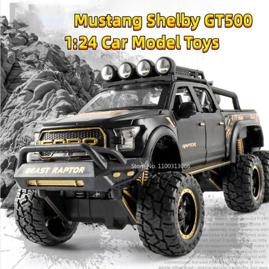 Modelos de coches todoterreno Raptor F150 para niño, juguetes de aleación fundida a presión con luz de sonido, vehículo de Metal extraíble, colección de regalos, 1/28