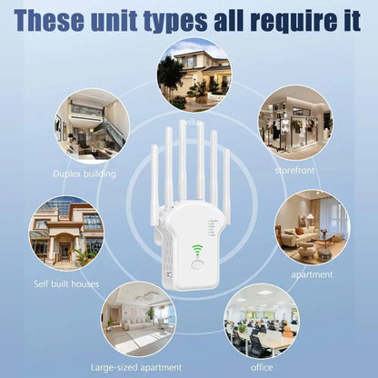 Repetidor WiFi de 1200/300Mbps, amplificador inalámbrico de banda Dual, puente inalámbrico de largo alcance, amplificador de señal de 2,4 Ghz para el hogar