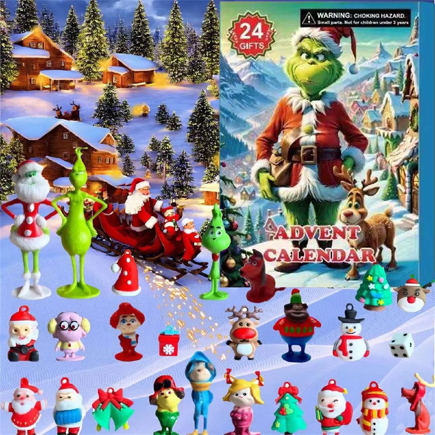 Calendario de adviento de muñeca de feliz navidad, contiene 24 regalos, figuras de terror de Halloween, calendario de adviento, cuenta atrás de Halloween