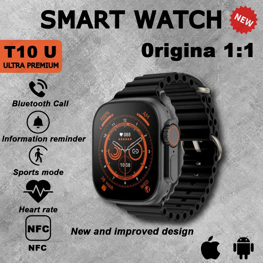 Reloj inteligente T10 U2 para hombre y mujer, pulsera con NFC, seguimiento GPS, Bluetooth, llamadas, BT, juegos de música, carga inalámbrica, 49mm, novedad de 2024