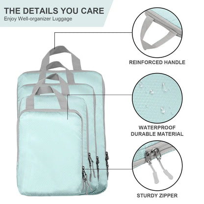 4Pcs Travel Compression Packing Cubes Bag Portable Suitcase Clothes Organizers Waterproof Luggage Storage Cases Drawer Bags