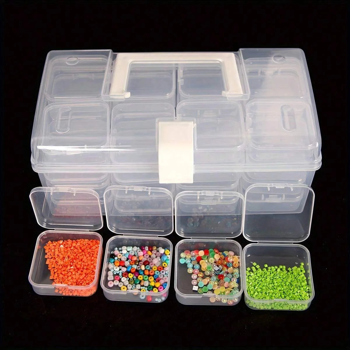 32pcs/Set Clear Plastic Organizing Storage Box, DIY Beaded Storage Container Suitcase, Jewelry Hair Accessories Container Box