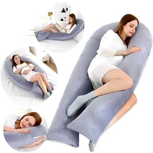 Almohada corporal de terciopelo de cristal Simple para mujeres embarazadas, soporte Lumbar de doble Color, cojín en forma de U para Abdomen, almohada de cintura de maternidad