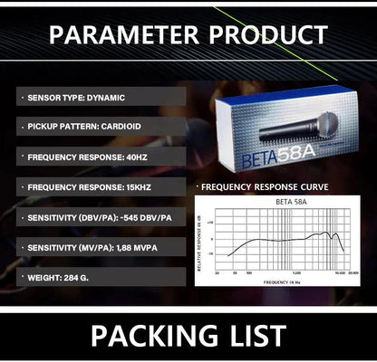 Micrófono dinámico supercardioide de METAL BETA 58A para cantar en escenario, micrófono profesional con cable para Karaoke, BBOX, grabación Vocal