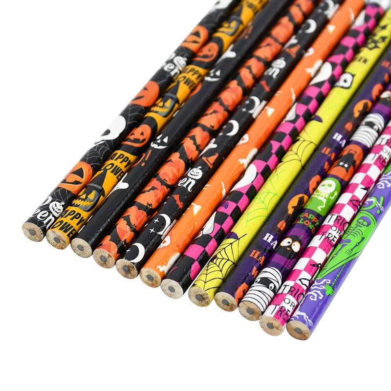 24Pcs Halloween Wooden Pencils Kids Halloween Party Favors Trick or Treat Gifts Pumpkin Ghost Writing Pencil Birthday Stationery