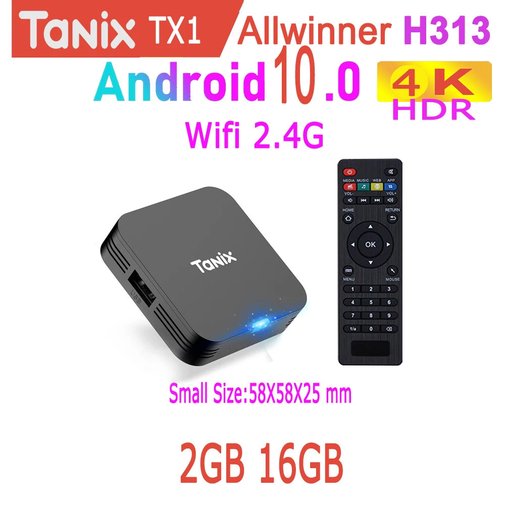 Reproductor multimedia global Tanix TX1 Allwinner H313 Quad Core Android 10 TV Box 2,4G WIFI 4K HDR 3D 8GB16GB H.265 Netflix Youtube